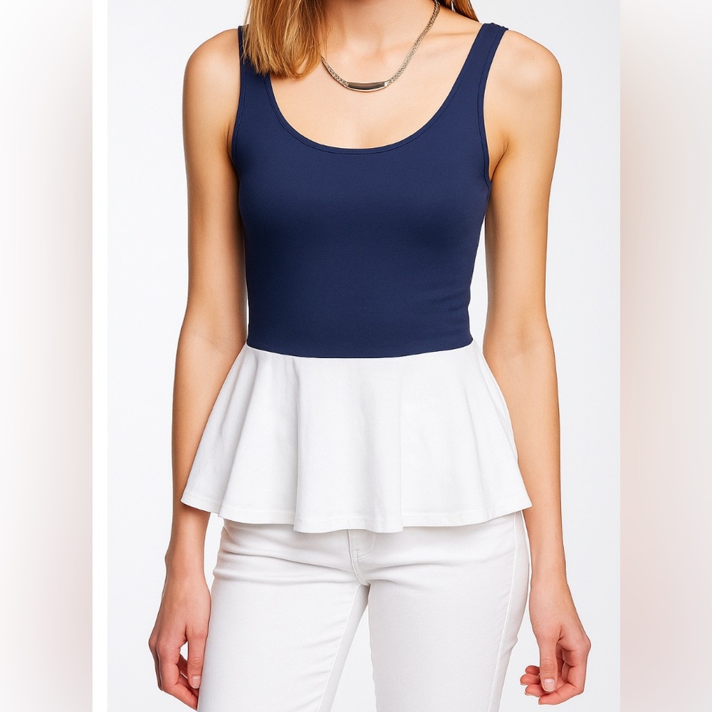 Express peplum color block blue white top women’s sz small will also fit M